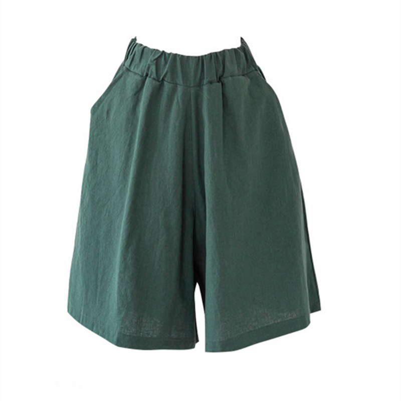 Image of Lady Big Size Summer Shorts Women Wide Leg Trousers Elastic Waist Short Pants, Green / 3XL