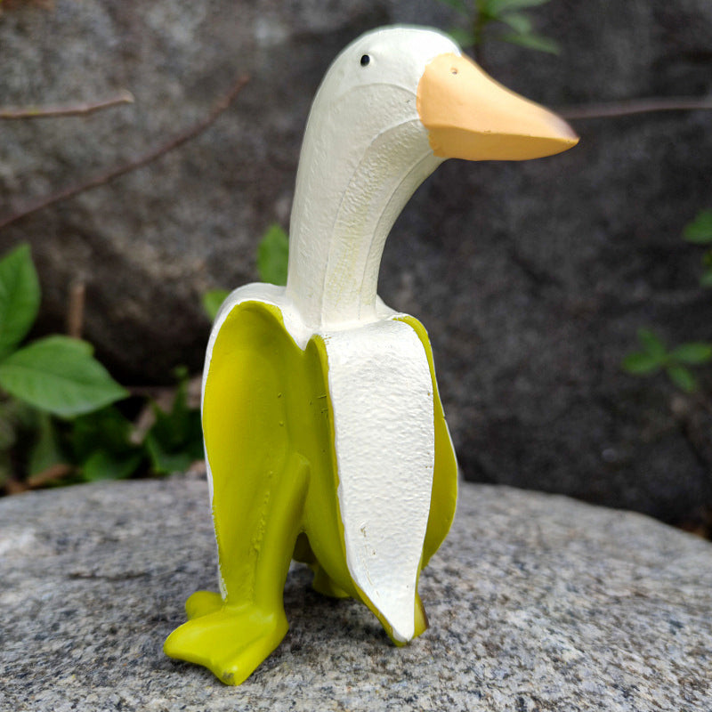 Image of Creative Banana Duck Art Duck Statue Cartoon Animal Desktop Decoration, Green