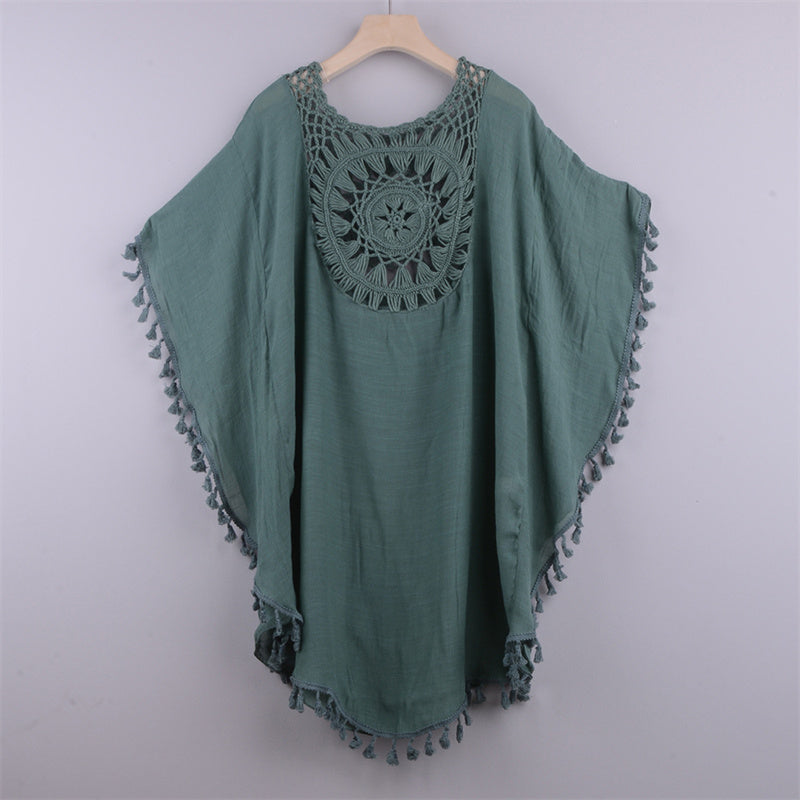 Image of Summer Women Bikini Crochet Tunics Fringe Robe Cover-ups, Green