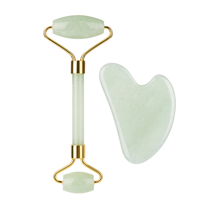 Image of Facial Body Massager Quartz Jade Roller Smoothing Fine Lines Scraping Plate, Green