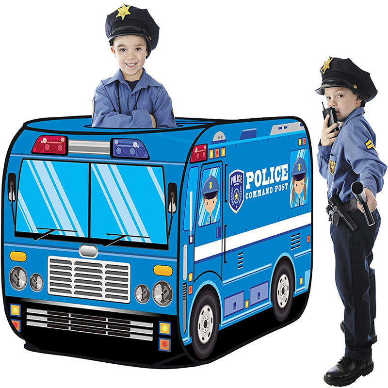 Image of Children DIY Toys Foldable Truck/Police Car/School Bus/Ice Cream Tents Outdoor Indoor Kids Gift, Police Car