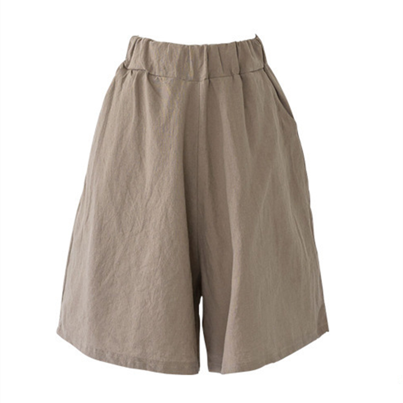 Image of Lady Big Size Summer Shorts Women Wide Leg Trousers Elastic Waist Short Pants, Khaki / 4XL