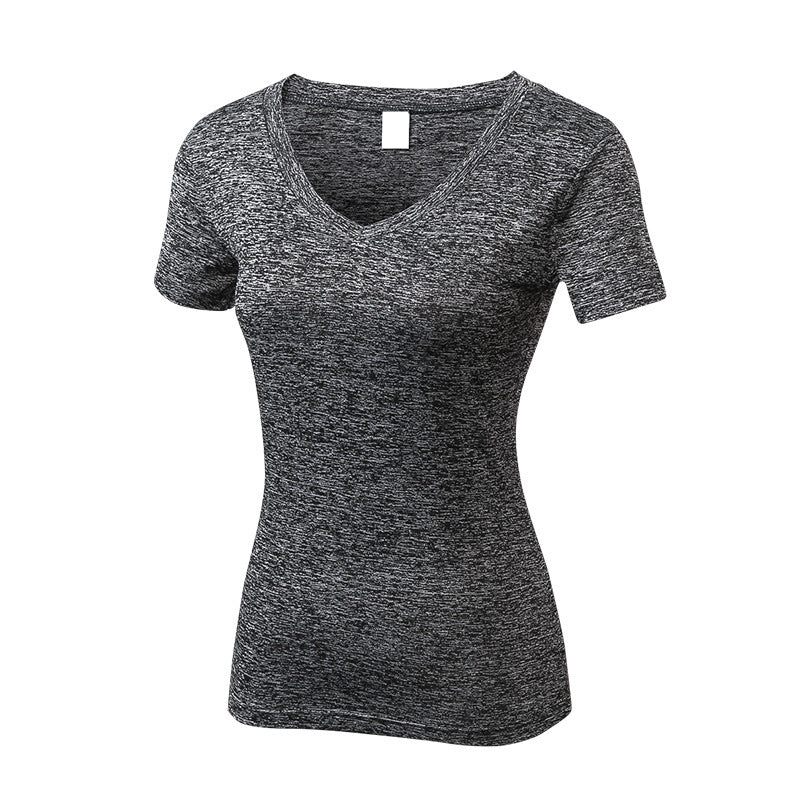 

Women Running Yoga Workout Gym Fitness Tops Lady's V Neck Short Sleeve Sports T Shirt Summer Solid Color Quick Dry T Shirt - Light Black / XL