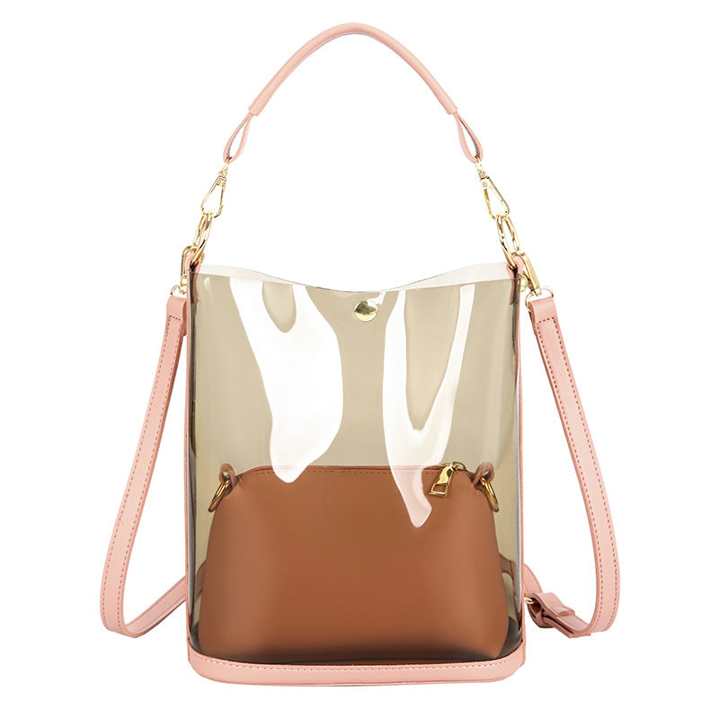 Image of Women 2-in-1 Semi-Clear PU Jelly Handbags Shoulder Bag, Pink