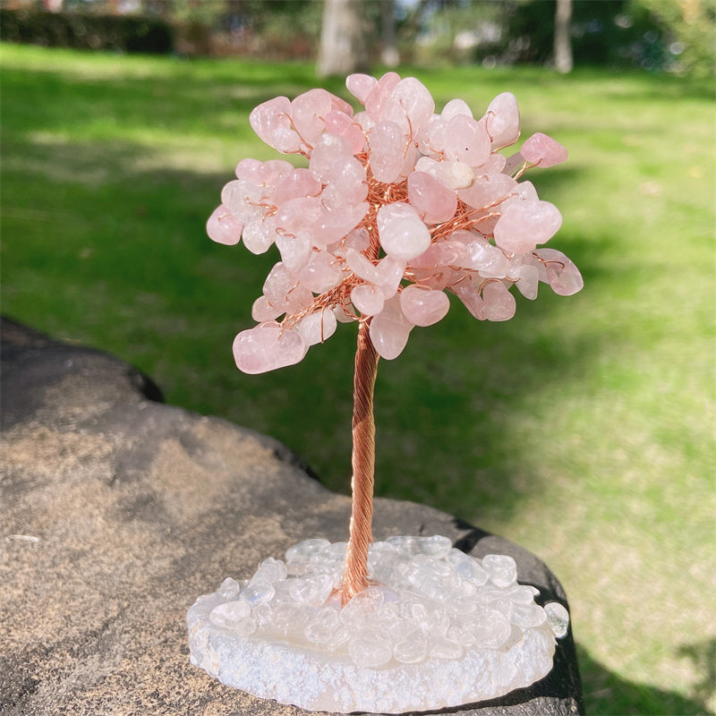 Image of Natural Crystal Lucky Tree with Cluster Base for Home Decoration, Pink