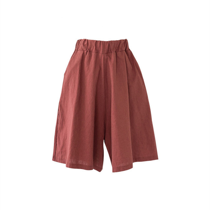 Image of Lady Big Size Summer Shorts Women Wide Leg Trousers Elastic Waist Short Pants, Red / M