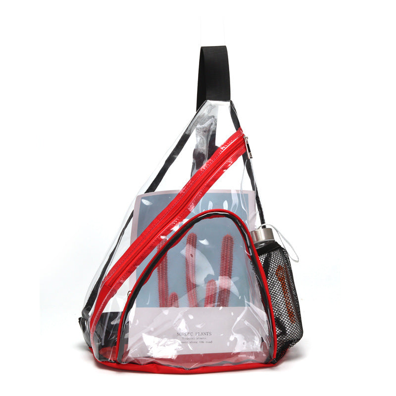 Image of Men Women Waterproof Lightweight Transparent PVC Shoulder Bag, Red