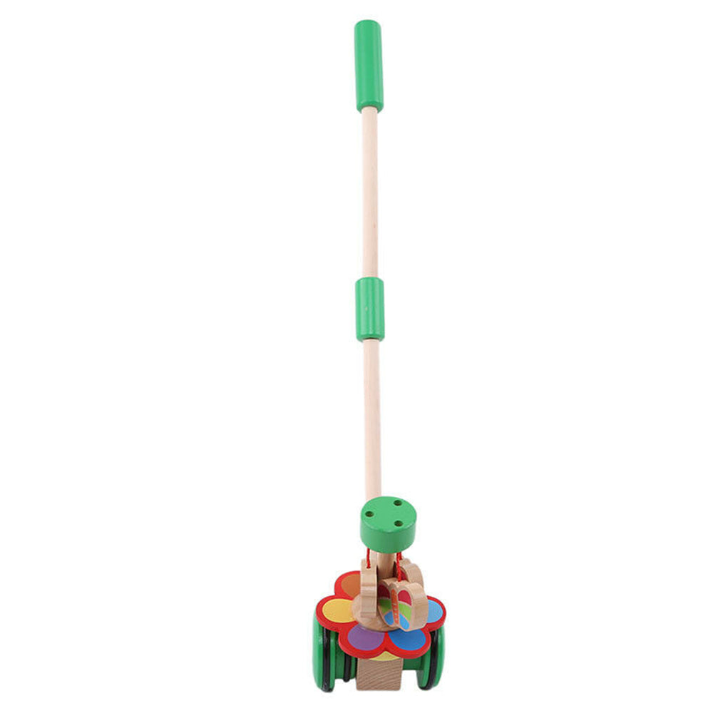 Image of Wooden Drag Trolley Toys Cartoon Animal Single Pole Baby Walker, Green