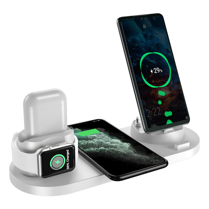 

10W Qi Fast 6 in 1 Wireless Charger Station for Iphone Airpods USB Type C Stand Phone Chargers for Apple Watch Airpods Charging - White