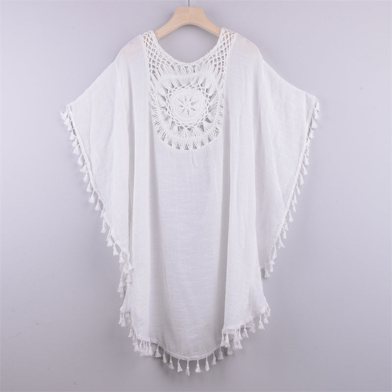 Image of Summer Women Bikini Crochet Tunics Fringe Robe Cover-ups, White