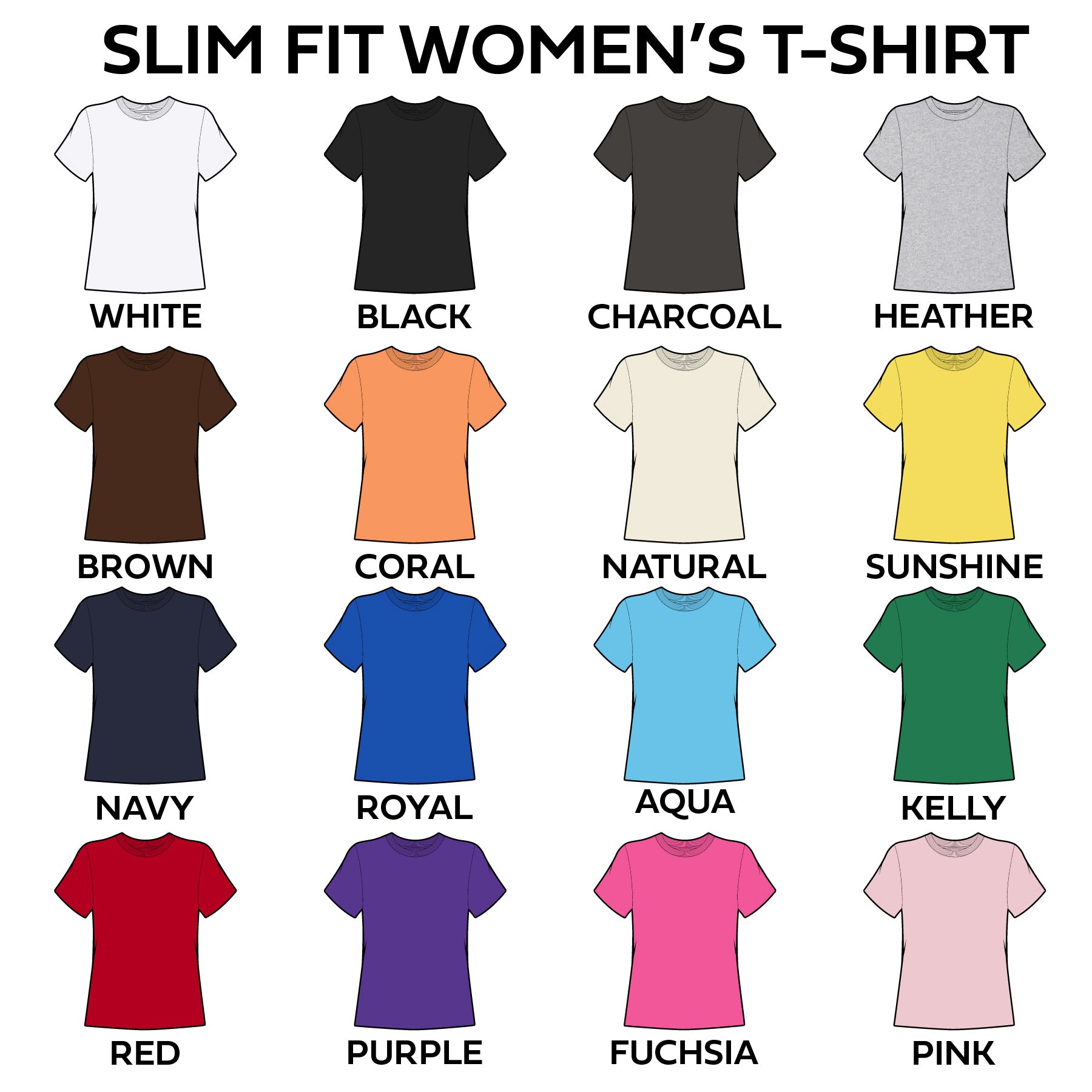 Wicked Boutique Slim Fit T-Shirt Color Chart