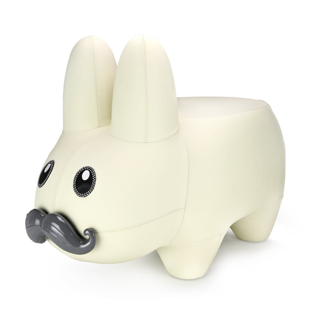 Leather Happy Labbit Stool by Frank Kozik - Virgin White Edition (PRE-ORDER)