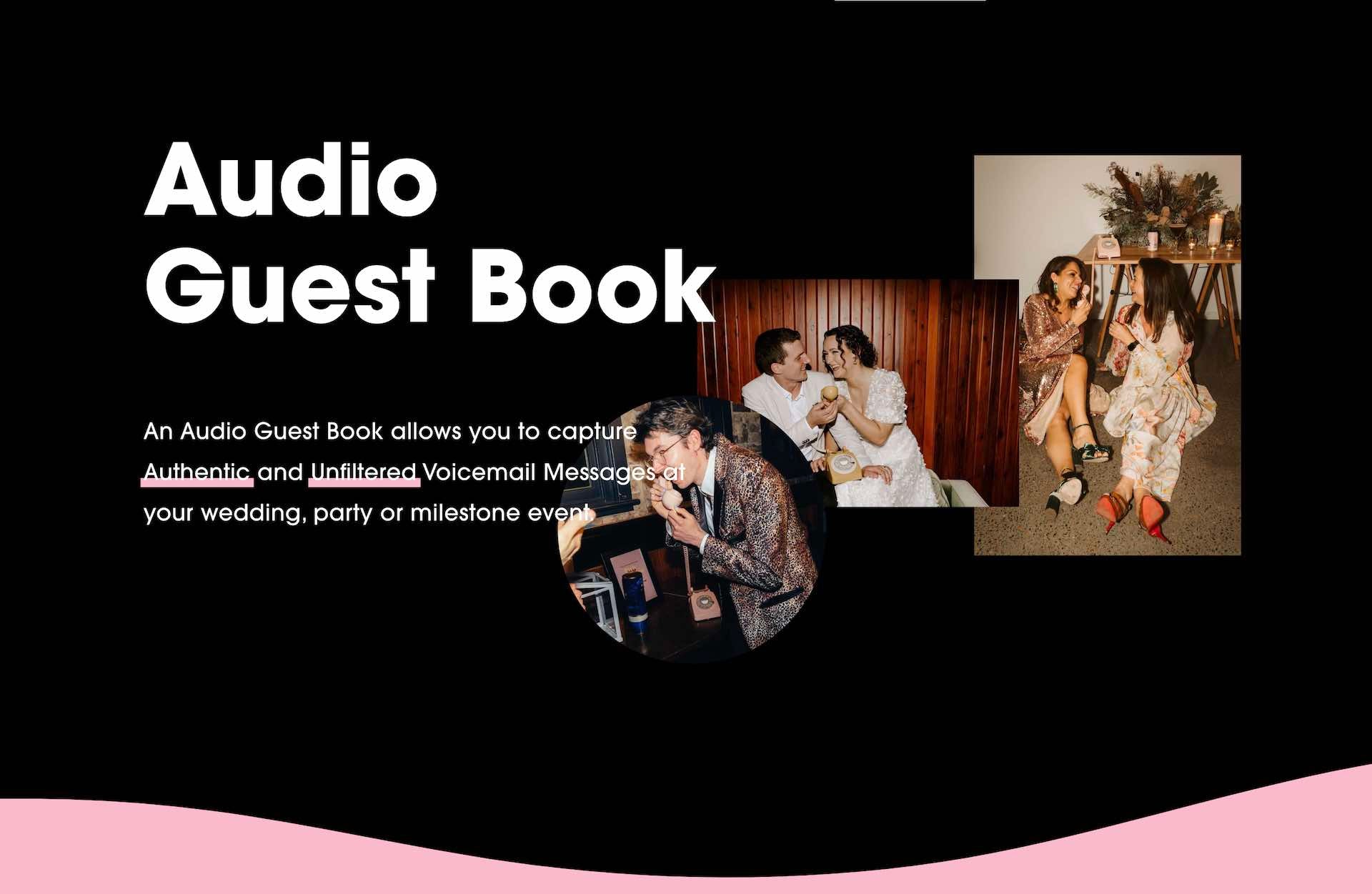 Website home landing page of At the Beep Audio Guest Book