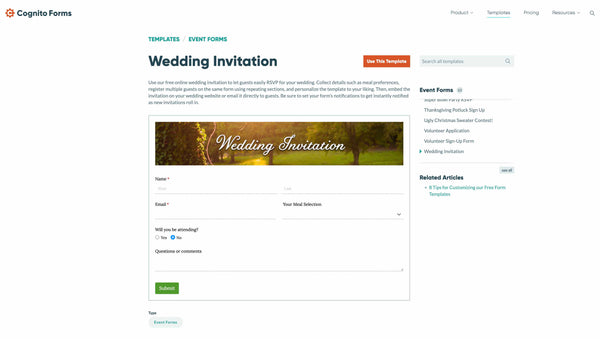 Cognito RSVP online Wedding