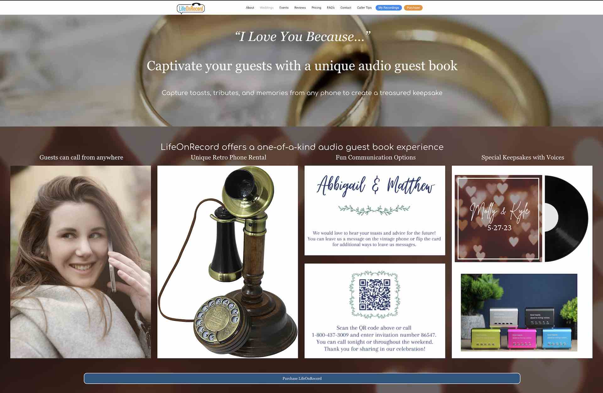 homepage of the website Life on Record Audio Guest Book