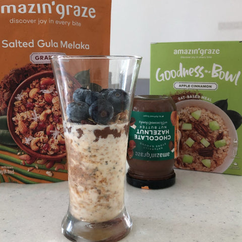 Adding overnight oat with goodness bowl