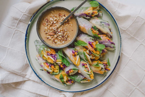 Mango Rice Paper Rolls with Peanut Butter Dipping Sauce