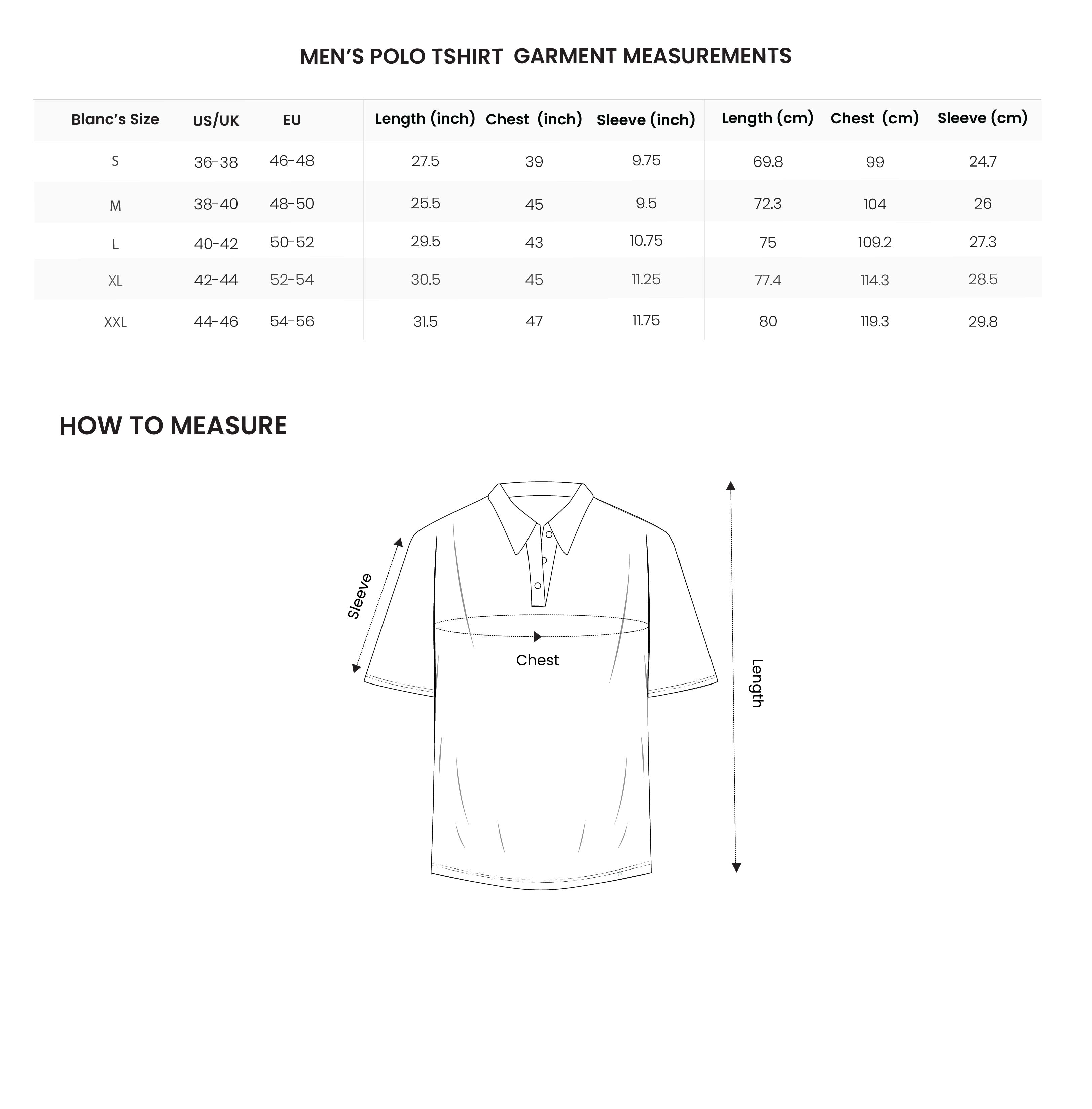 Men's Polo size chart – blanc