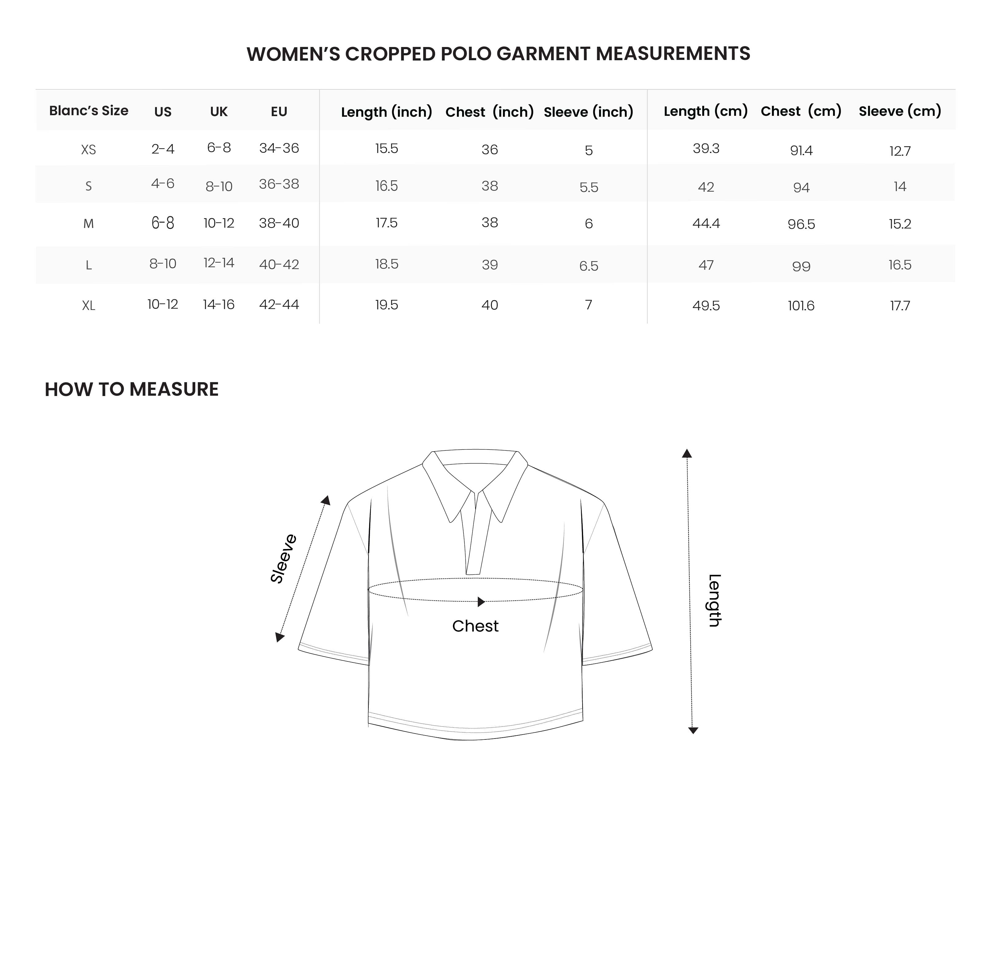 Womens Polo size chart – blanc