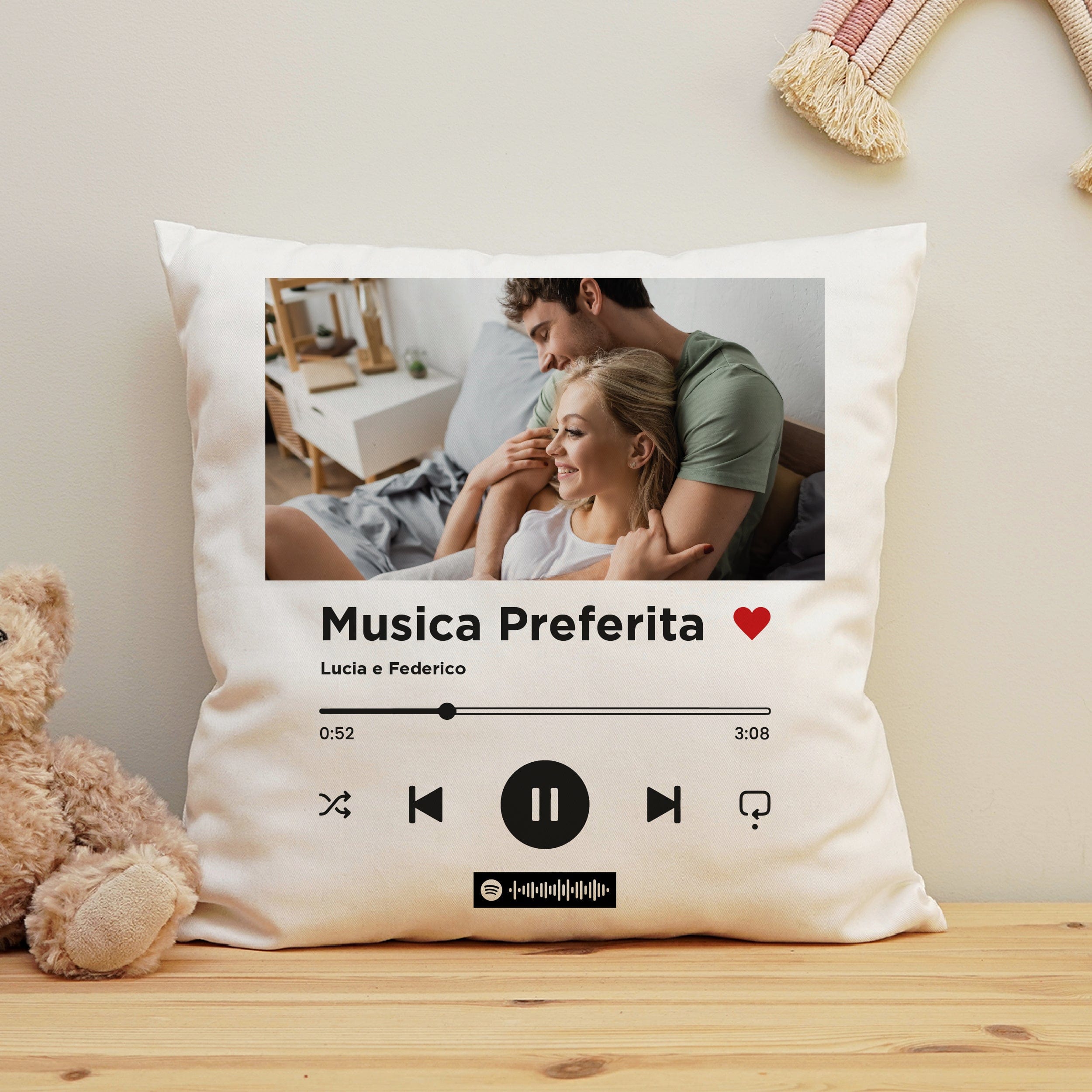 Cuscino Quadrato Personalizzato con Foto e Canzone Spotify – Lol T