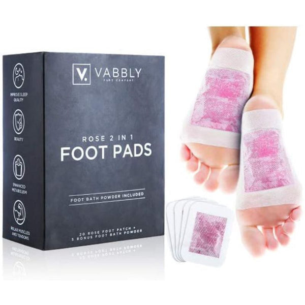Vabbly Foot Sole Pads for Pain and Odor Relief - 20 Pack Plus 5 Bath Soak Satchels - Ecart