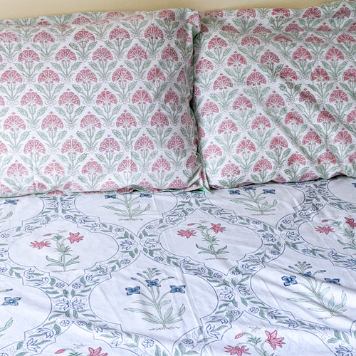 Rich floral block print reversible quilt - Wildwood, Bude