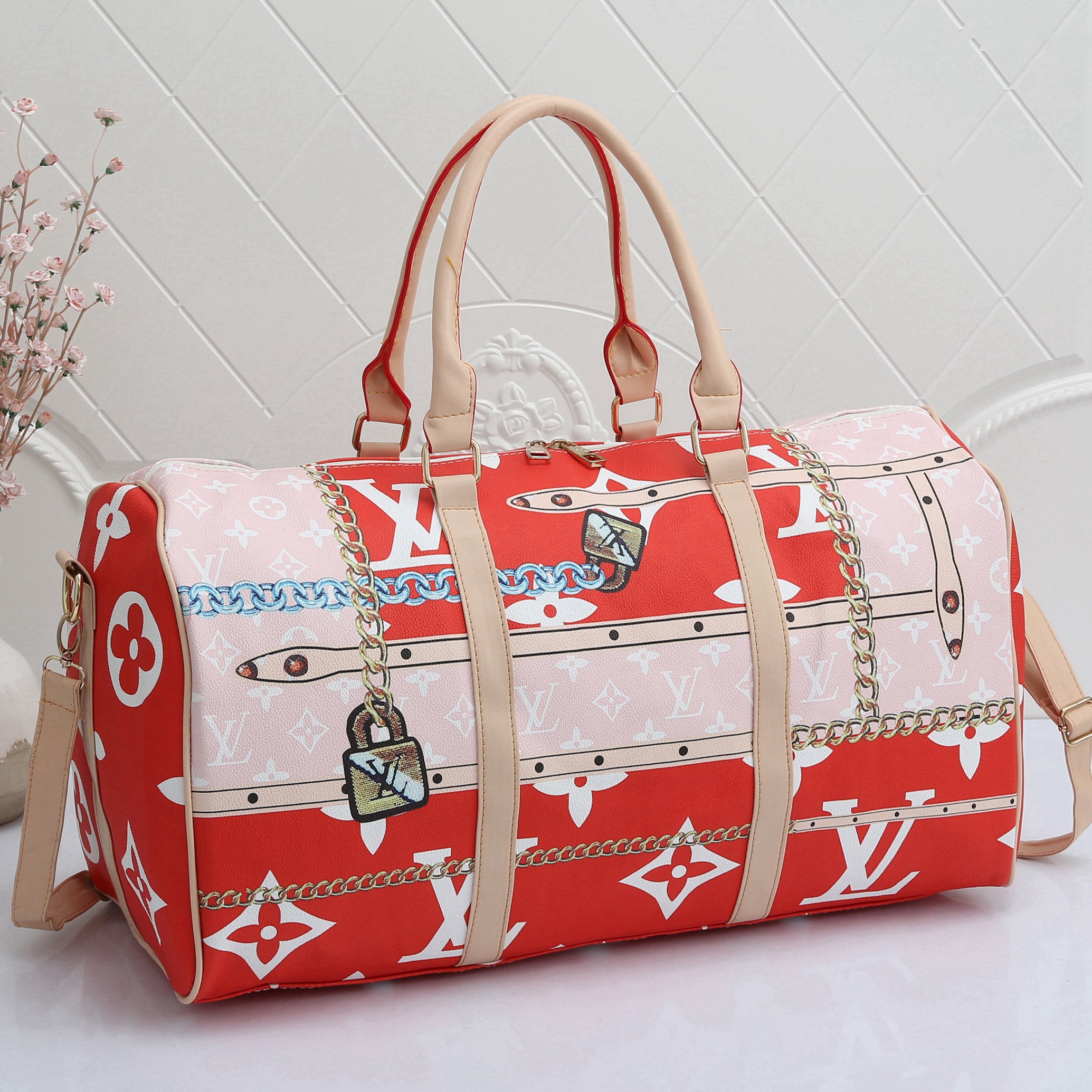 LV Louis vuitton color letter printing large capacity luggage bag travel bag handbag