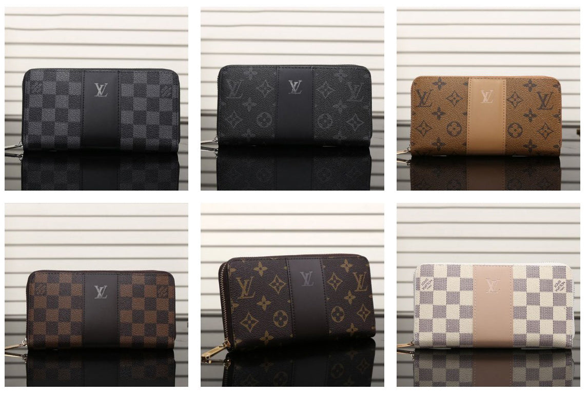 LV louis vuitton fashion men and women stitching long zipper wallet card holder handbag