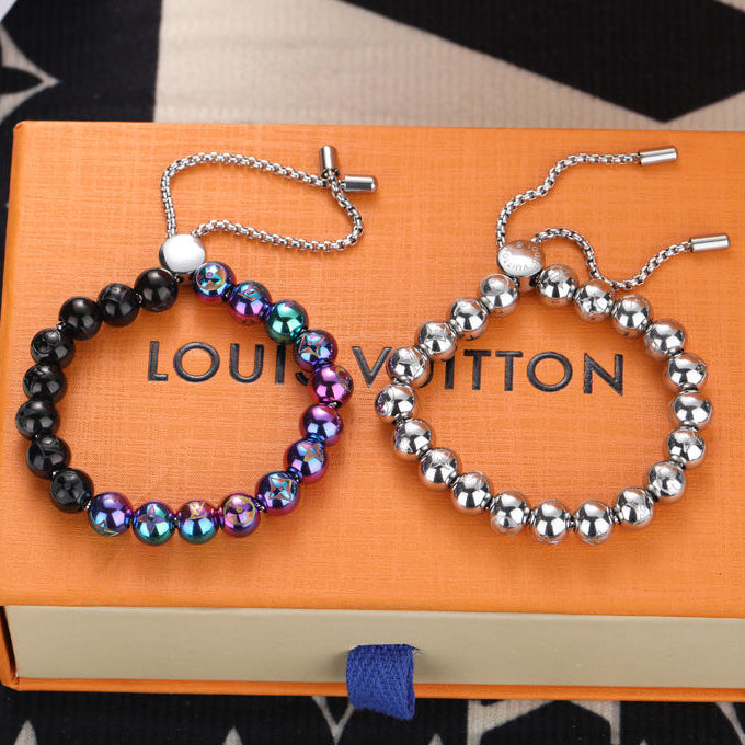 LV Louis Vuitton Quenched Ball Beaded Bracelet Metal Printing Be