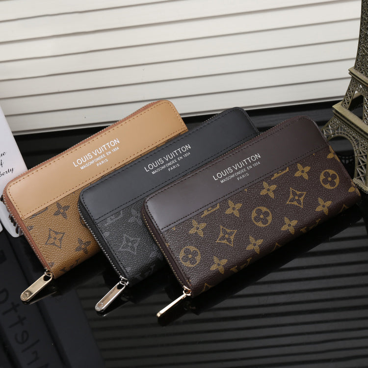 LV Louis Vuitton Fashion Men's and Women's Letter Pattern Stitching Long Zipper Wallet Card 