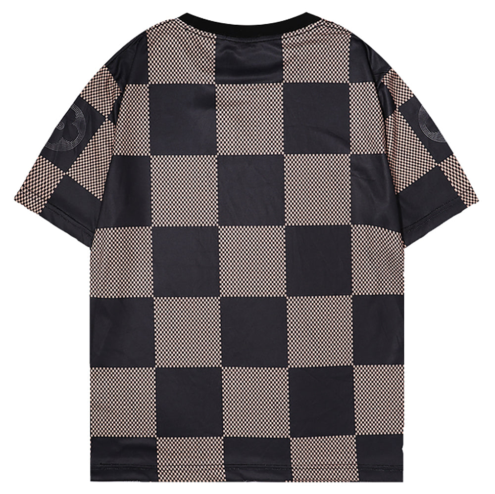 LV Louis Vuitton Letter Embroidered Plaid Couples Crew Neck T Shirt Top tee