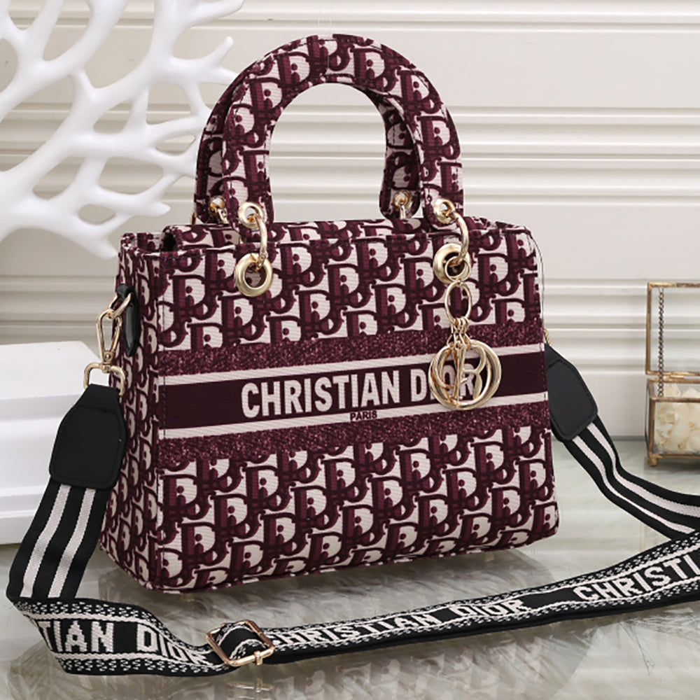 Christian Dior Canvas Embroidered Monogram Ladies Shopper Crossbody Tote Bag