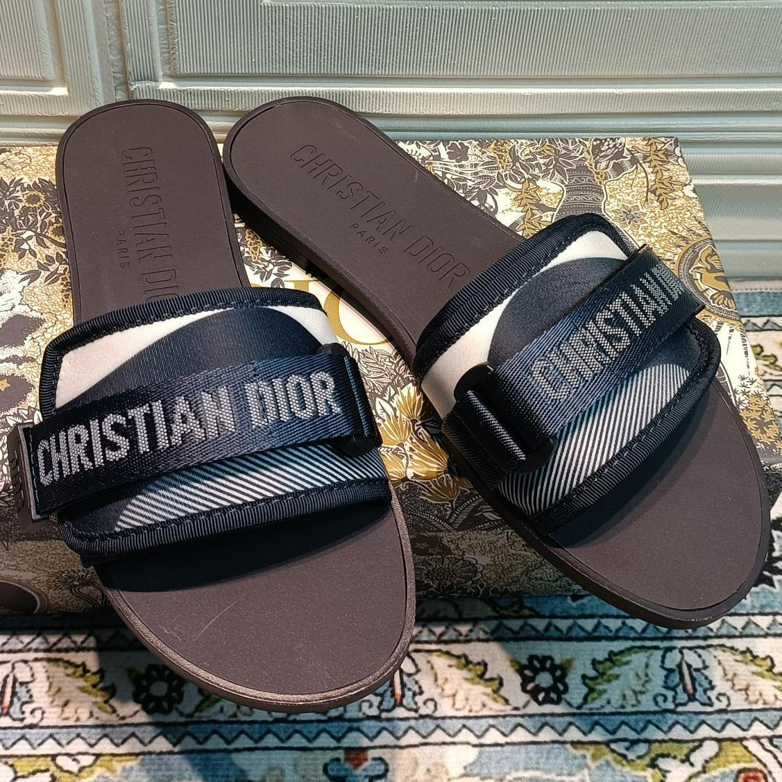 Christian Dior Classic Canvas Embroidered Slippers Ladies Casual