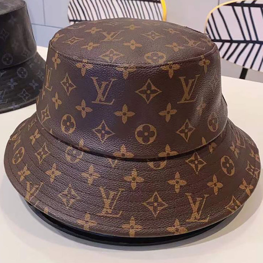 LV Louis Vuitton Leather Print Women's Men's Bucket Hat from humawes