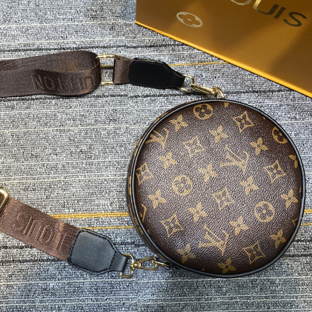 LV Louis Vuitton Letter Print Patchwork Color Ladies Shoulder Bag Crossbody Bag Round Cake Bag