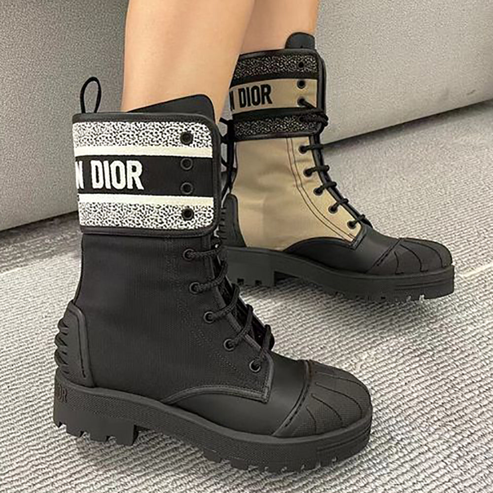 Christian Dior Embroidered Letter Panel Color Women's Mid Boots Shoes