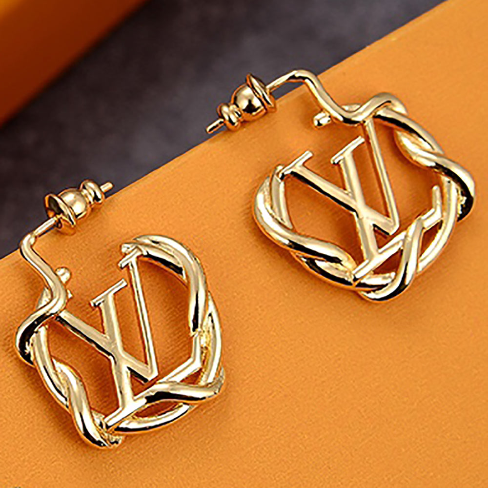 LV Louis Vuitton Gold Letter Logo Women's Stud Earrings Brac