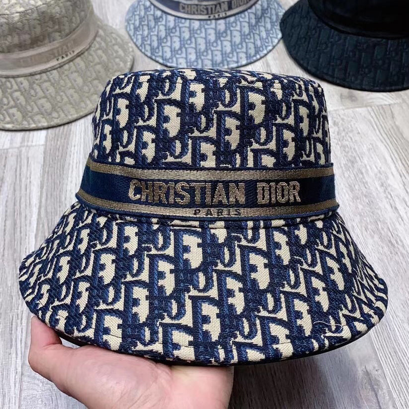 Dior CD Fashion Embroidered Bucket Hat Round Sun Cap