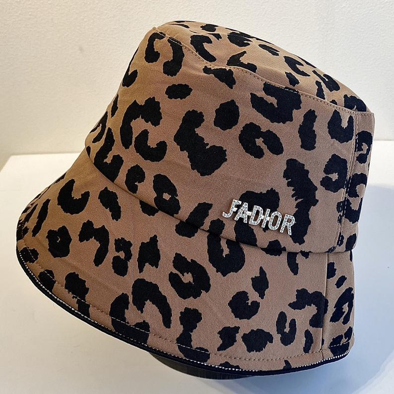 Dior CD Women's New Leopard Pattern Bucket Hat Sunshade and 