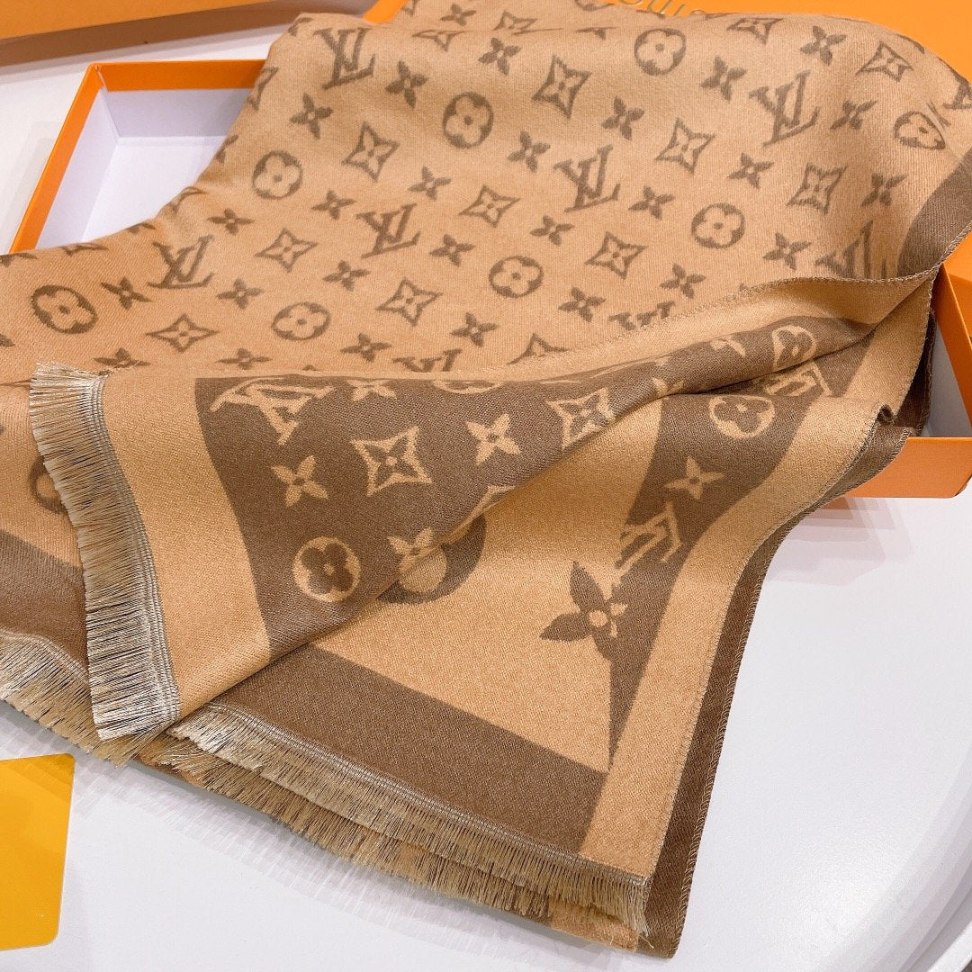 LV Louis Vuitton Fashion Lady Double-sided Color Stitching Scarf