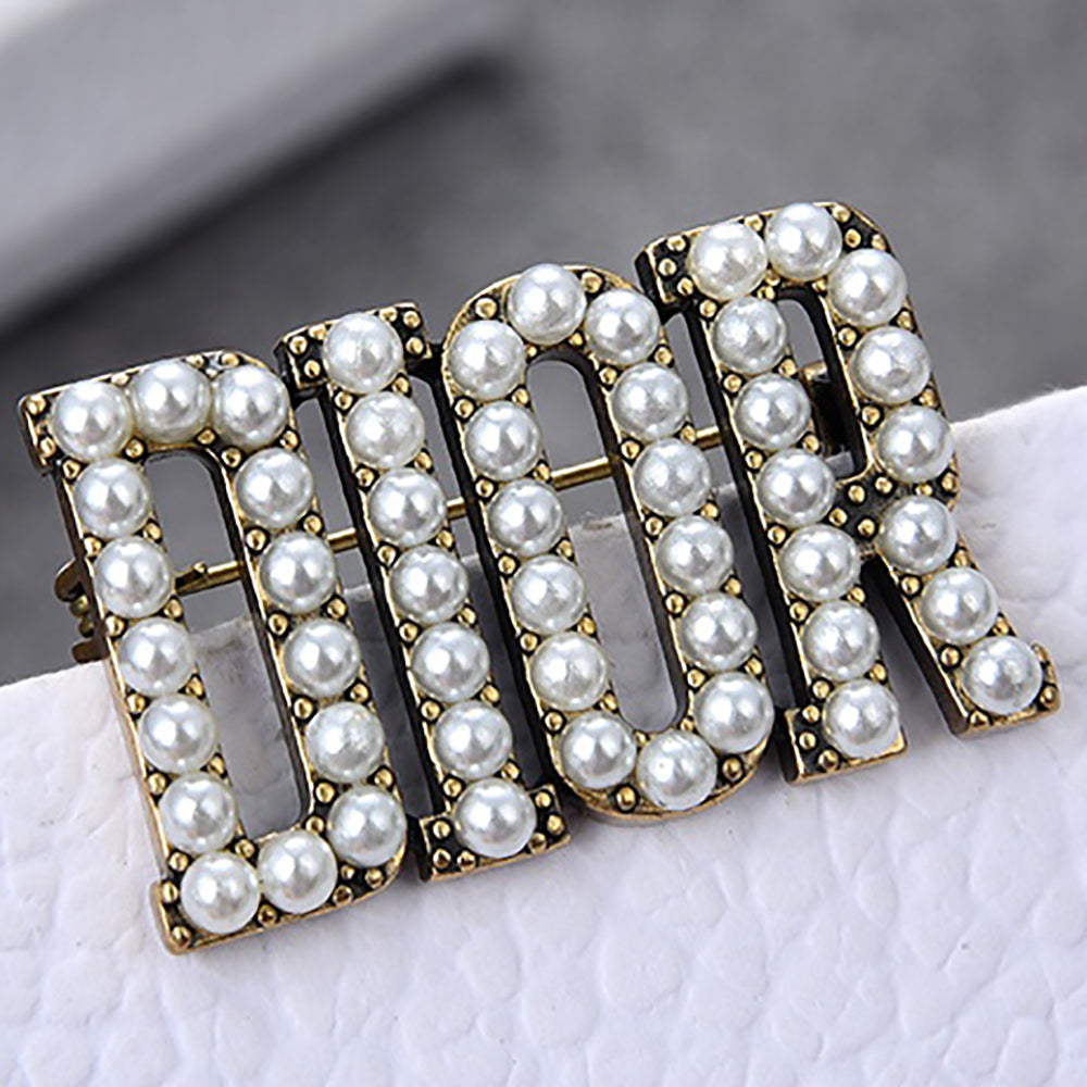 Christian Dior Pearl Letter Logo Men's Women's Brooch