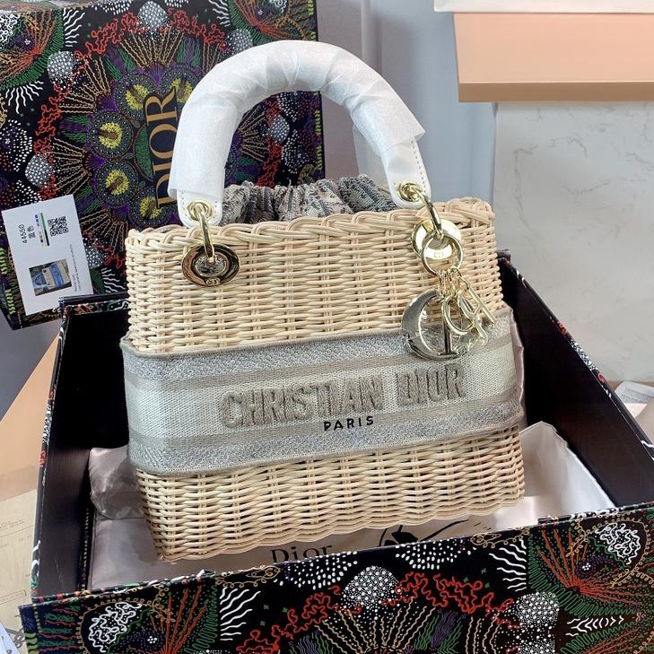 Dior CD New Bamboo Woven Vegetable Basket Bag Fashion Lady Handb