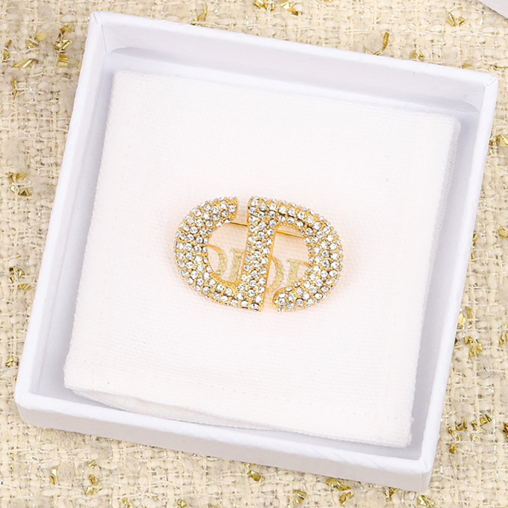 Christian Dior full diamond CD letter gold brooch