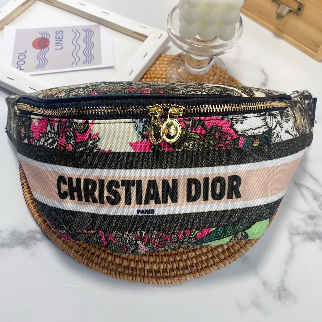 Christian Dior canvas embroidered monogram zip messenger bag wai