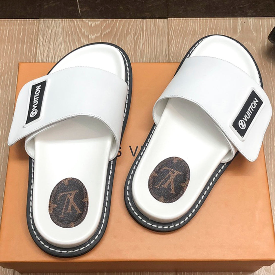 LV Louis Vuitton Hot Sale Letter Logo Ladies Velcro Beach Slippers Sandals Shoes
