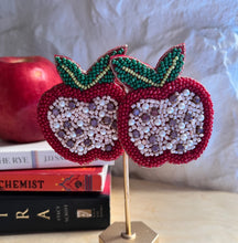 Load image into Gallery viewer, Red Apple Beaded Statement Earrings/ food/ fruit/ back to school/ teacher appreciation/ teacher gifts
