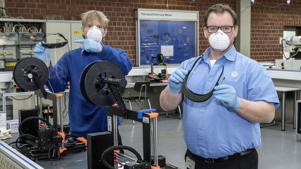 A 3D printer making headbands for face shields that will help protect frontline health care workers.