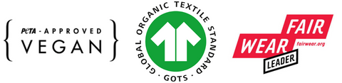 PETA approved vegan material with GOTS certification and Fair wear leader supplier of clothing