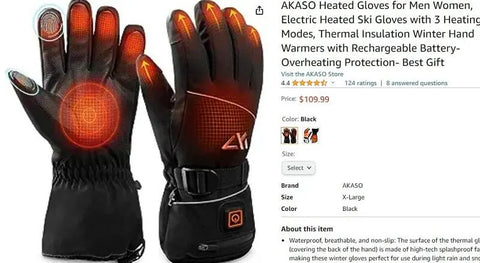 Amazon review for AKASO heated ski gloves