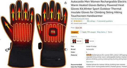 Amazon review for AUTOCASTLE heated ski gloves